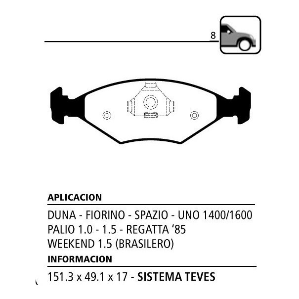 PASTILLA DE FRENO DELANTERO FIAT UNO